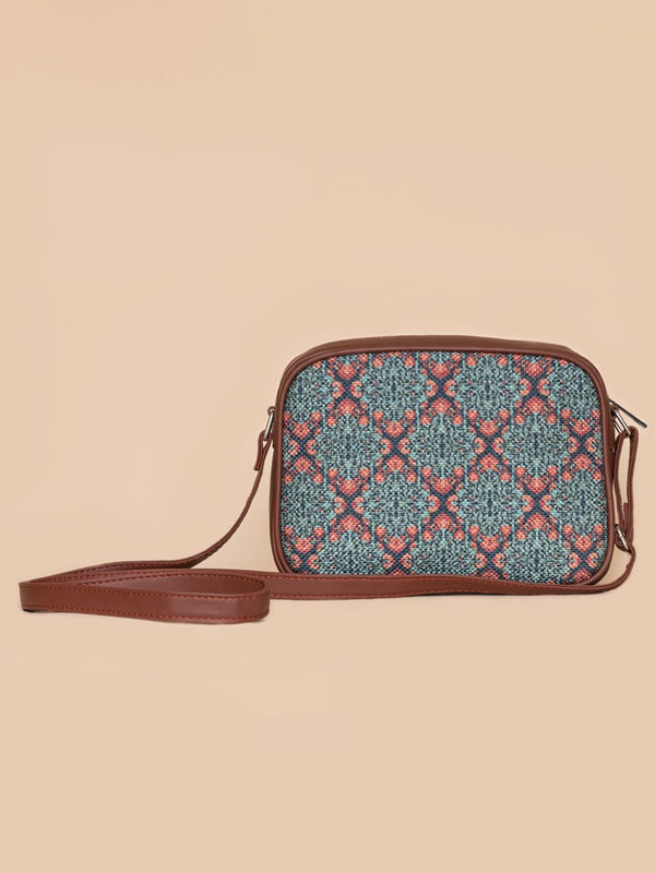 ZOUK Women Teal Textured Structured Sling Bag