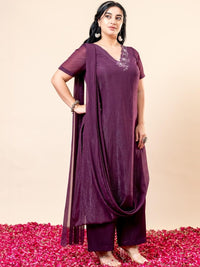 Mamicha Mehfil Embroidered V-Neck Top & Trousers Co-Ords Set