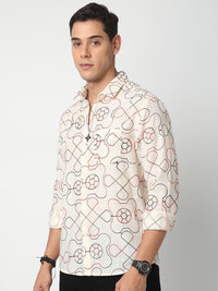 VASTRADO Men Classic Geometric Self Design Cotton Slim Fit Casual Shirt