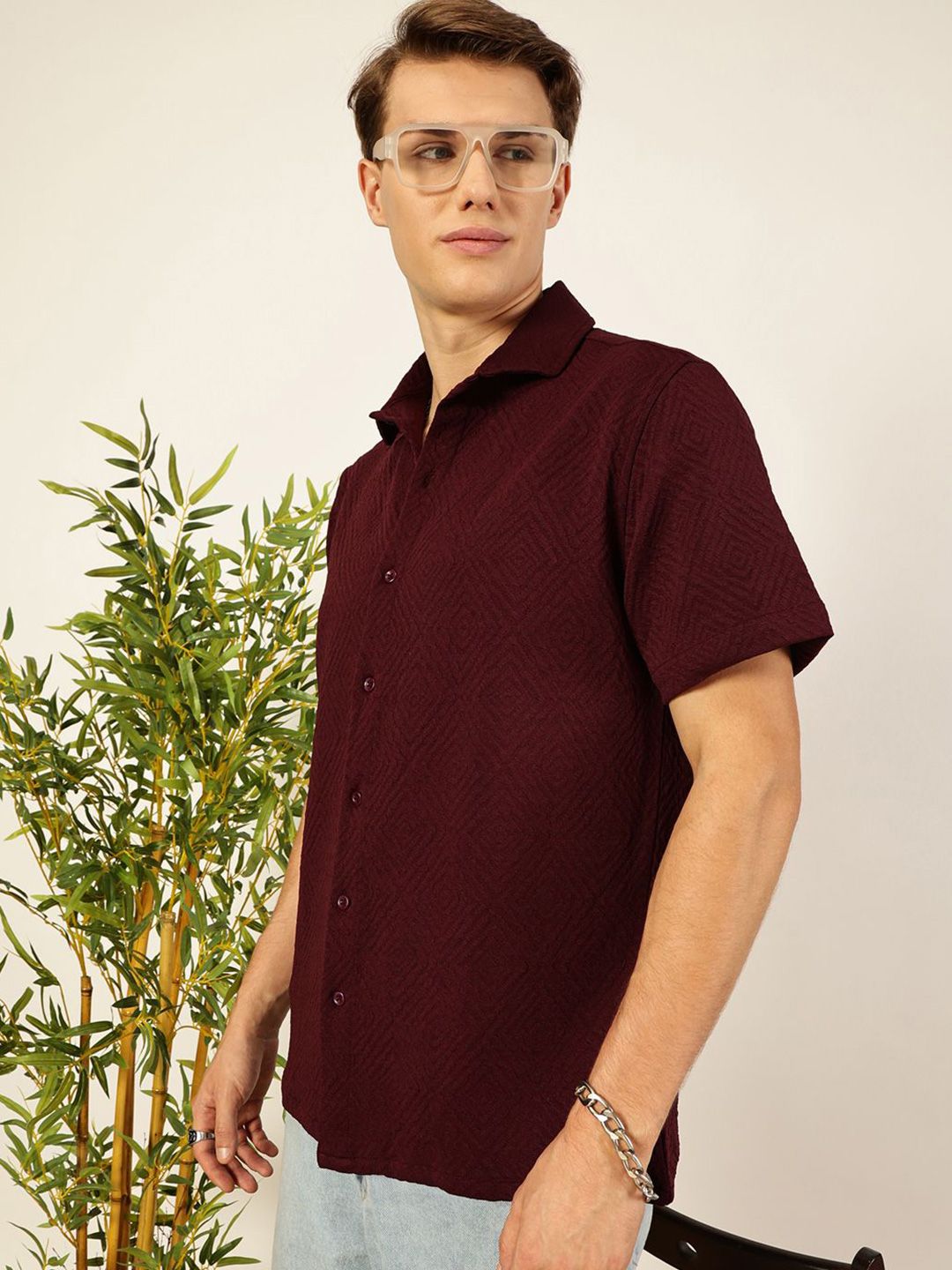 Thomas Scott Men Classic Spread Collar Solid Oversized Casual Shirt