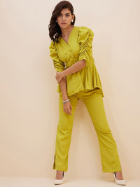 Antheaa Ruched Peplum Top With Trousers