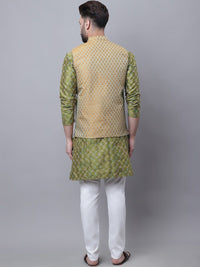 SOJANYA Embroidered Mandarin Collar Regular Kurta With Churidar & Nehru Jacket