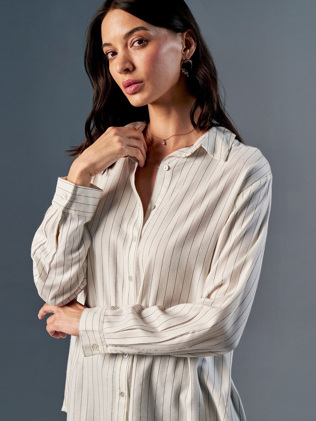 AND Vertical Stripes Spread Collar Casual Shirt