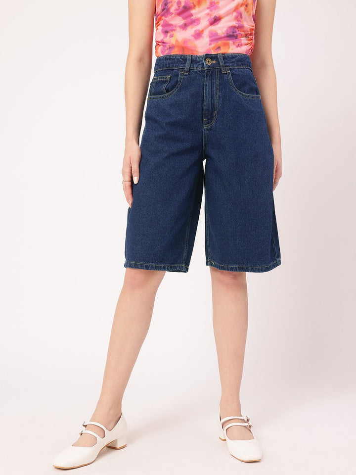 DressBerry Women Everyday Essentials Skater Fit Denim Shorts