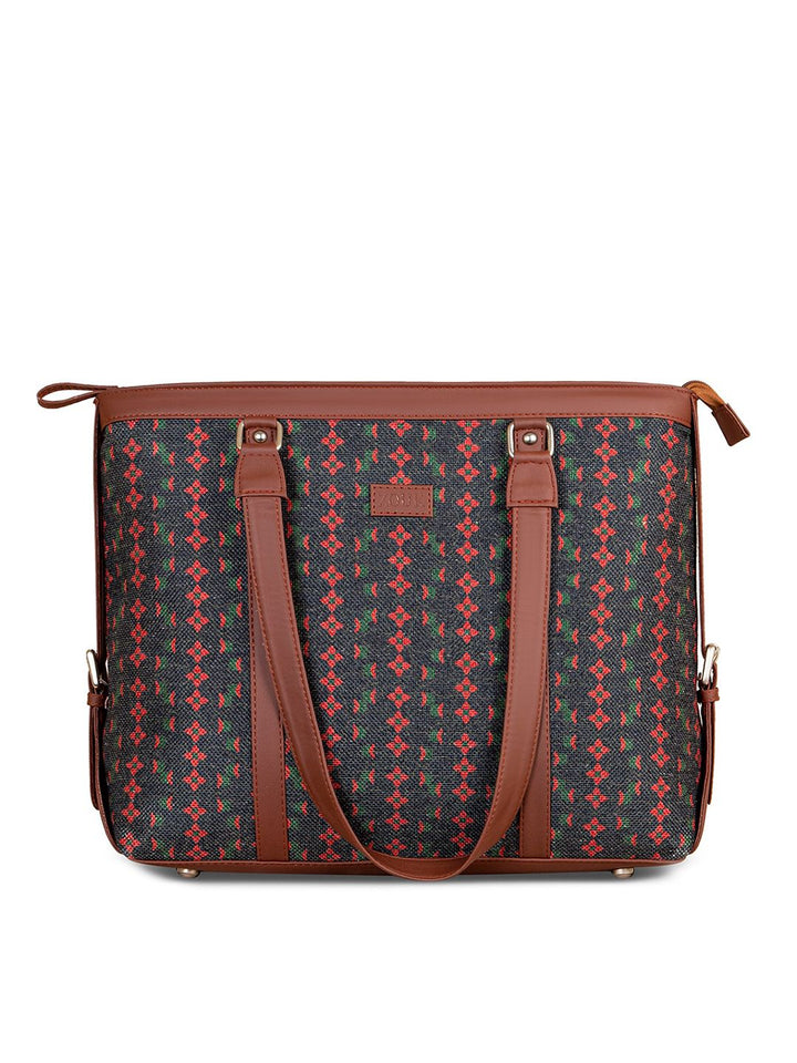 ZOUK Black Geometric Laptop  Structured Tote Bag