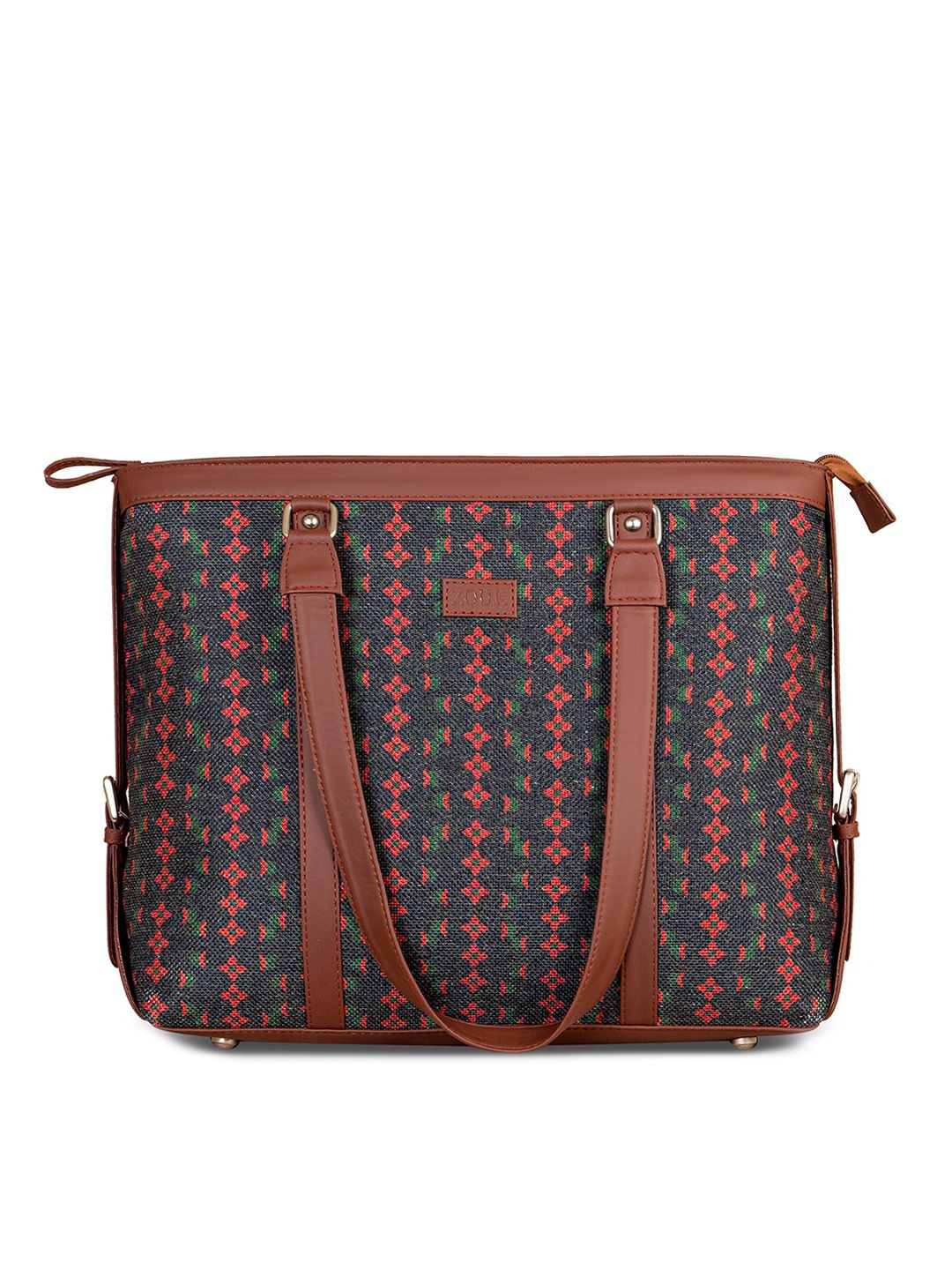 ZOUK Black Geometric Laptop  Structured Tote Bag