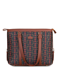 ZOUK Black Geometric Laptop  Structured Tote Bag