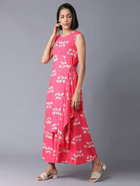 W Pink & Off-White Printed Ethnic Layered Basic Jumpsuit