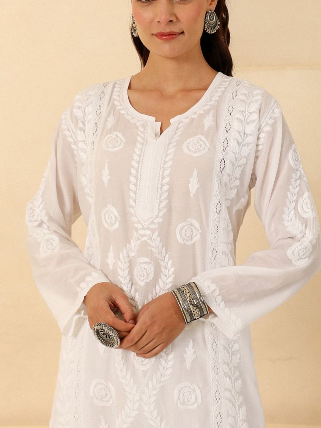Rumah Wanita Chikankari White Muslin Chikankari Sulam Kurta