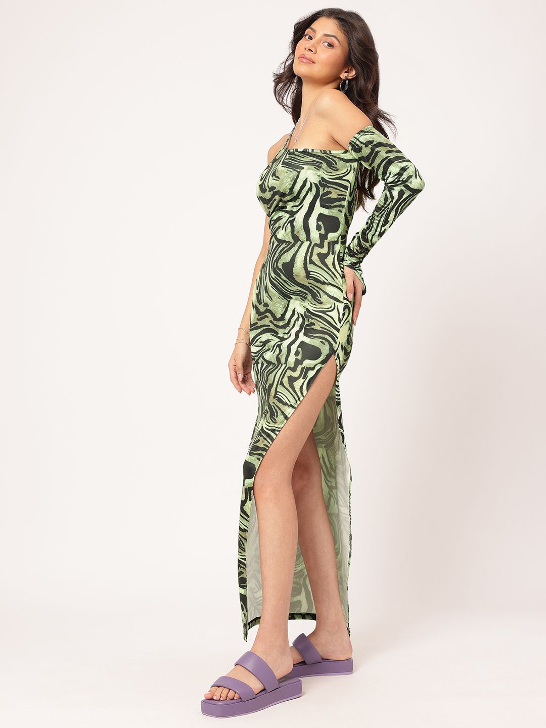 DressBerry Twilight Twirl Backless High Slit One-Shoulder Maxi Dres