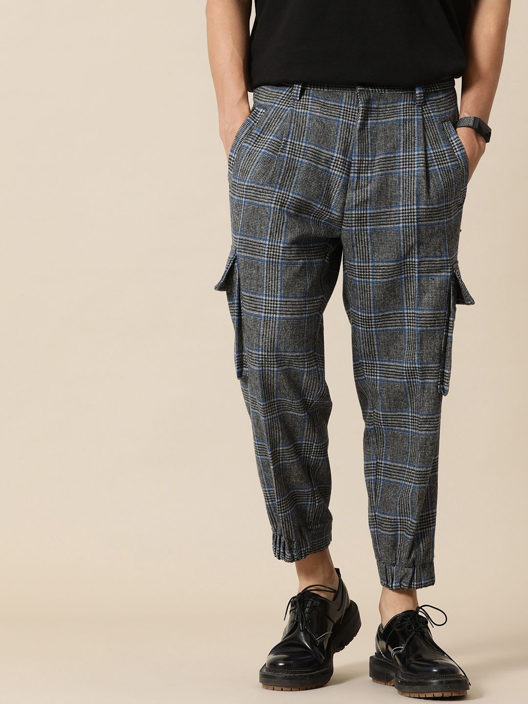 Mr Bowerbird Men Checked Tweed Pleated Cargos Trousers