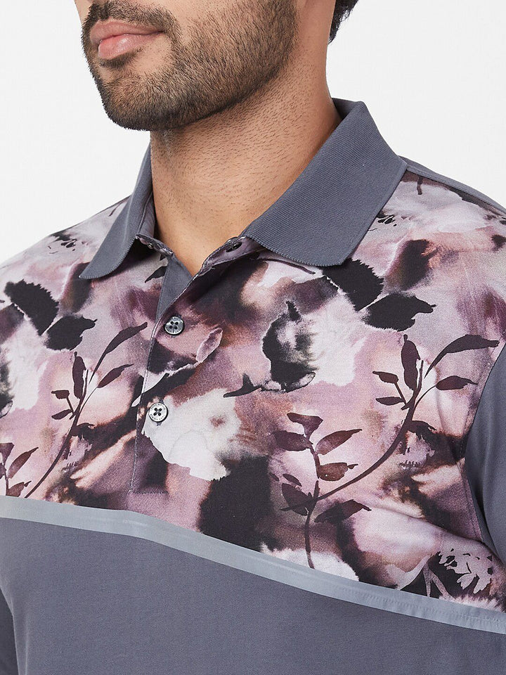Park Avenue Floral Printed Polo Collar Pure Cotton Slim Fit T-shirt