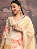 Vishudh Green Floral Printed Mirror Work Pure Cotton Kurta With Trousers & Dupatta
