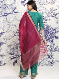 Vishudh Green Ethnic Motifs Yoke Design Regular Straight Kurta With Palazzos & Dupatta