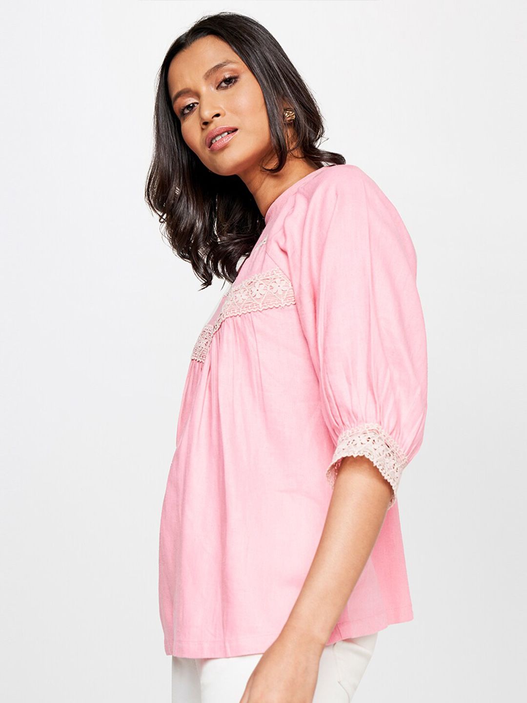 AND High Neck Styled Back Linen Top
