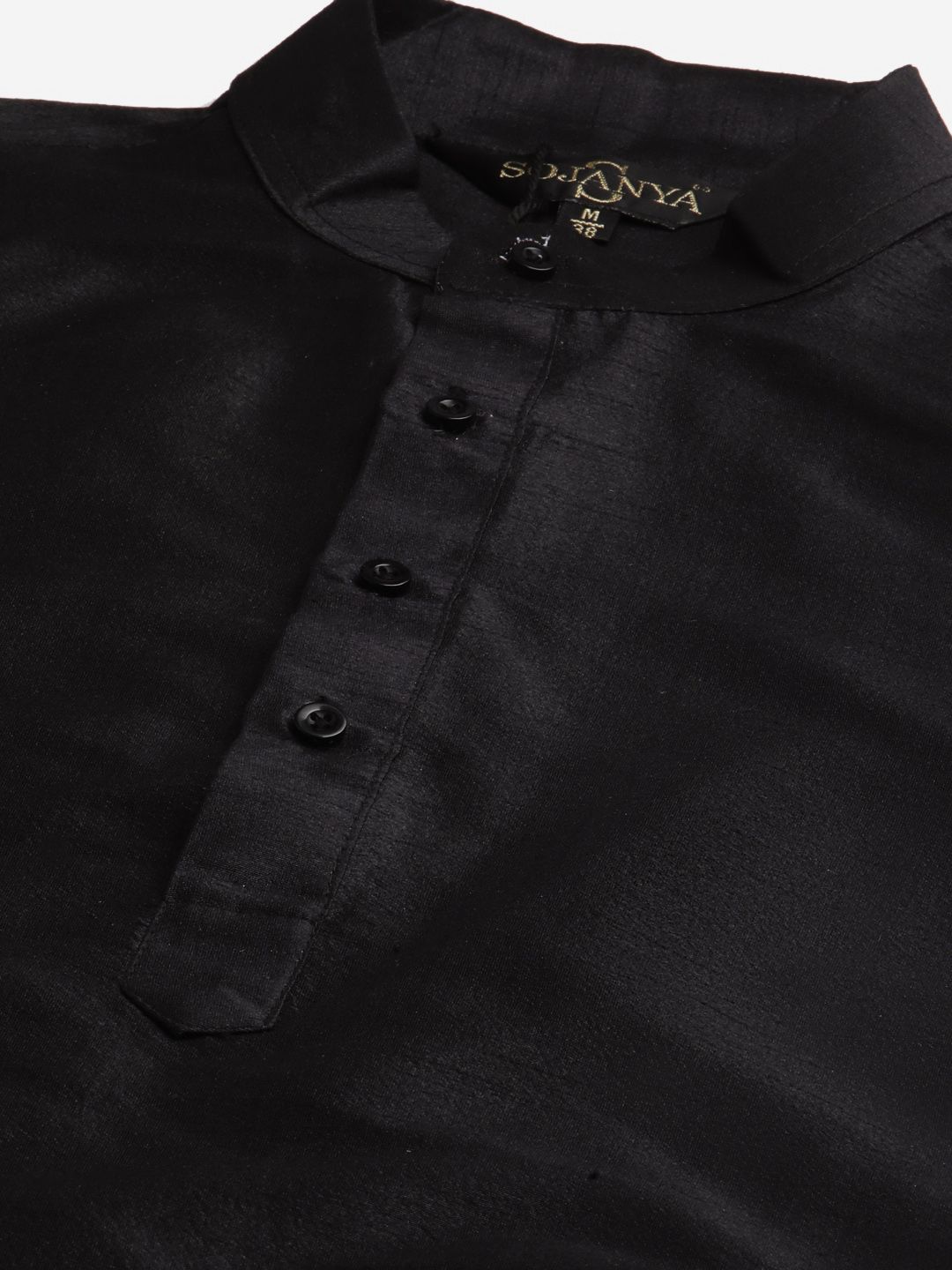 SOJANYA Men Black Solid Kurta Set With Ethnic Motifs Printed Nehru Jacket