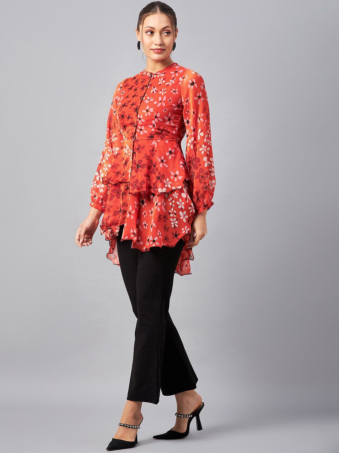 Antheaa Floral Printed Mandarin Collar Tunic With Trousers Co-Ords