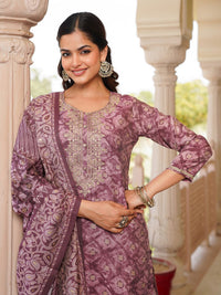 KALINI Ethnic Motifs Zari Embroidered Straight Kurta With Trousers & Dupatta