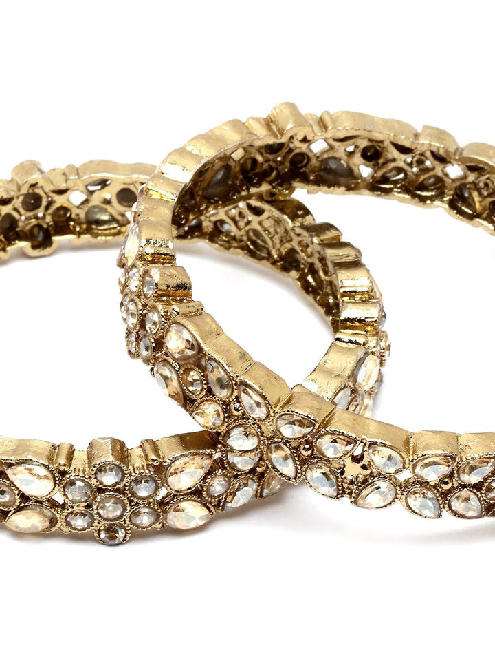 KARATCART Set Of 2 Gold-Plated Kundan-Studded Bangles