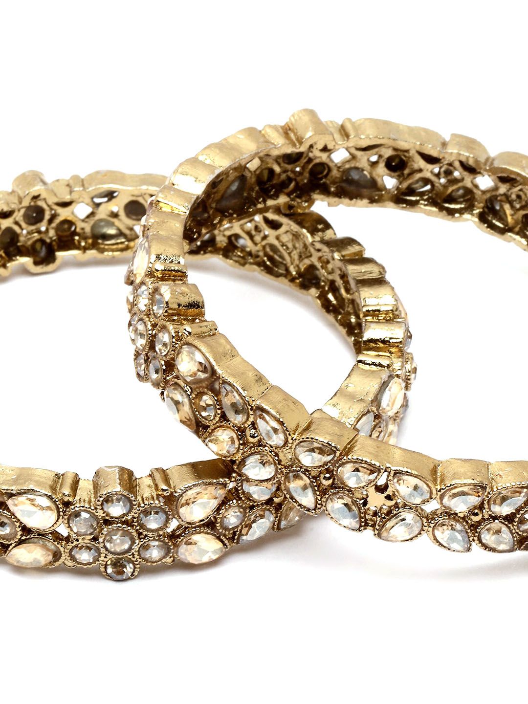 KARATCART Set Of 2 Gold-Plated Kundan-Studded Bangles