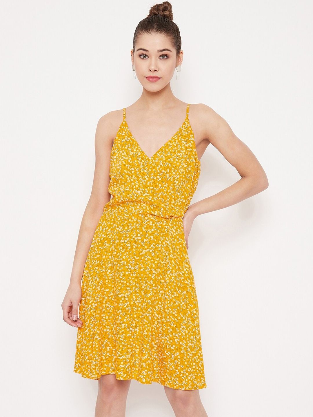 Berrylush Women Yellow Printed A-Line Dress