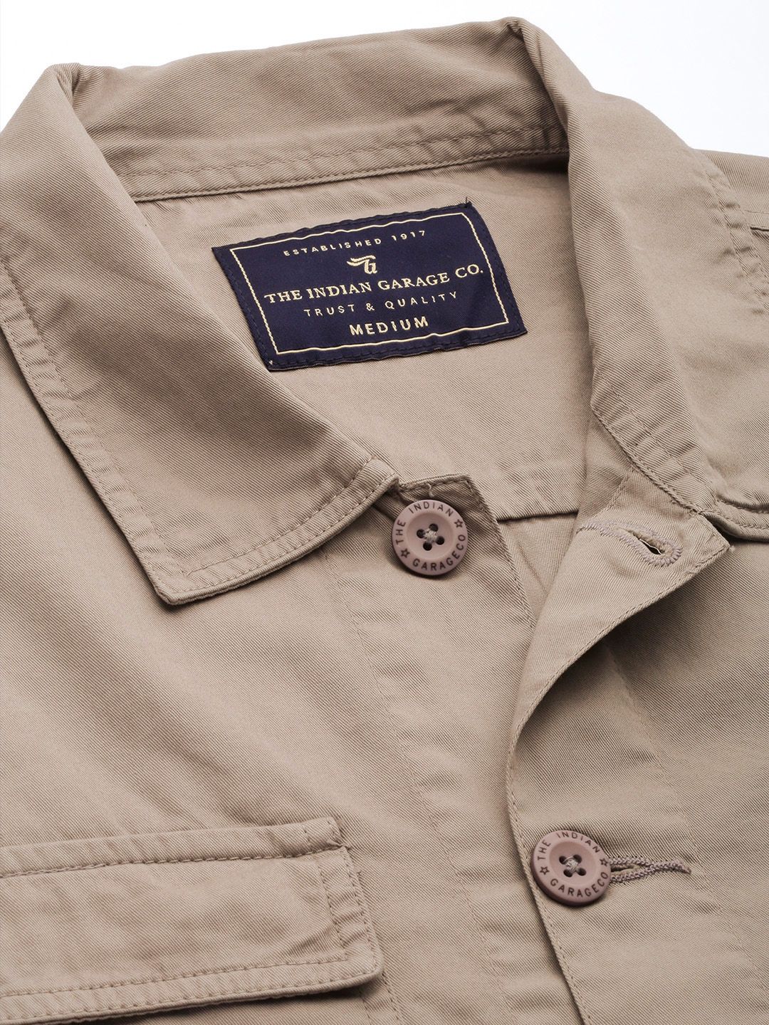 The Indian Garage Co Men Utililty Regular Fit Solid Shirt with Double flap Pocket