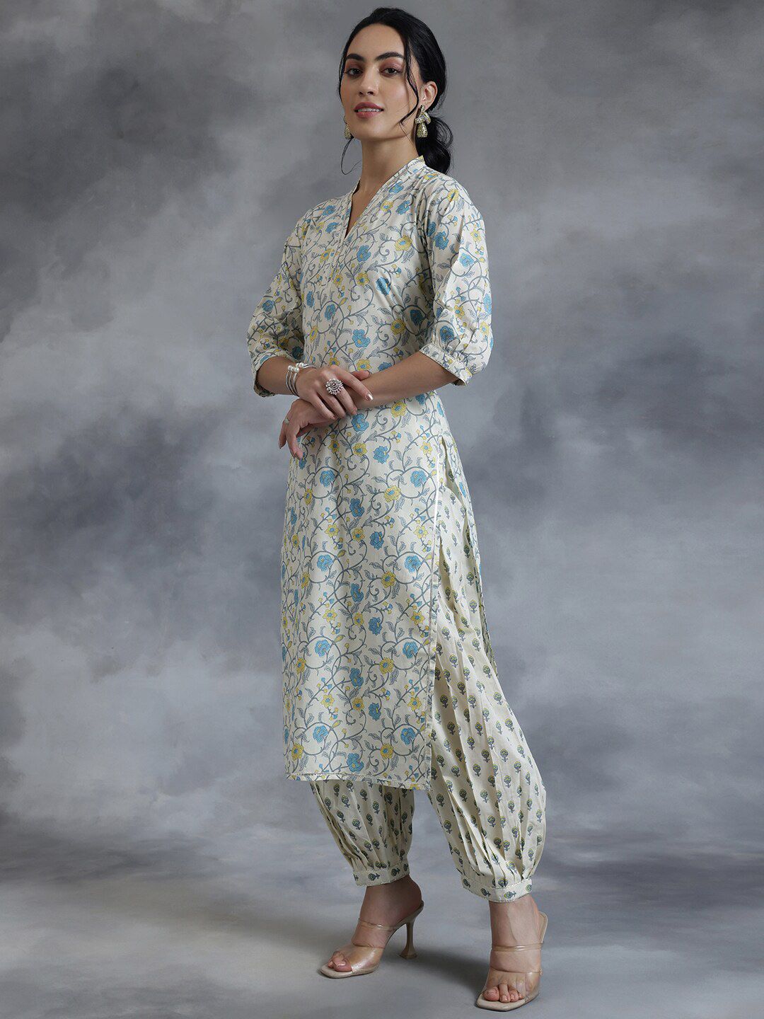 Libas Floral Printed Straight Gotta Patti Pure Cotton Kurta with Salwar & Dupatta