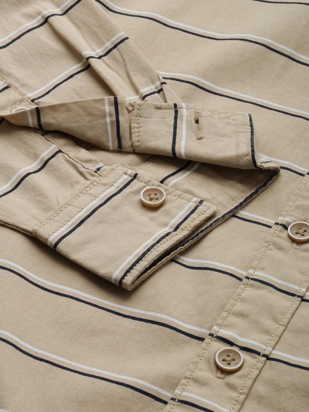 The Indian Garage Co Men Beige Horizontal Striped Casual Shirt