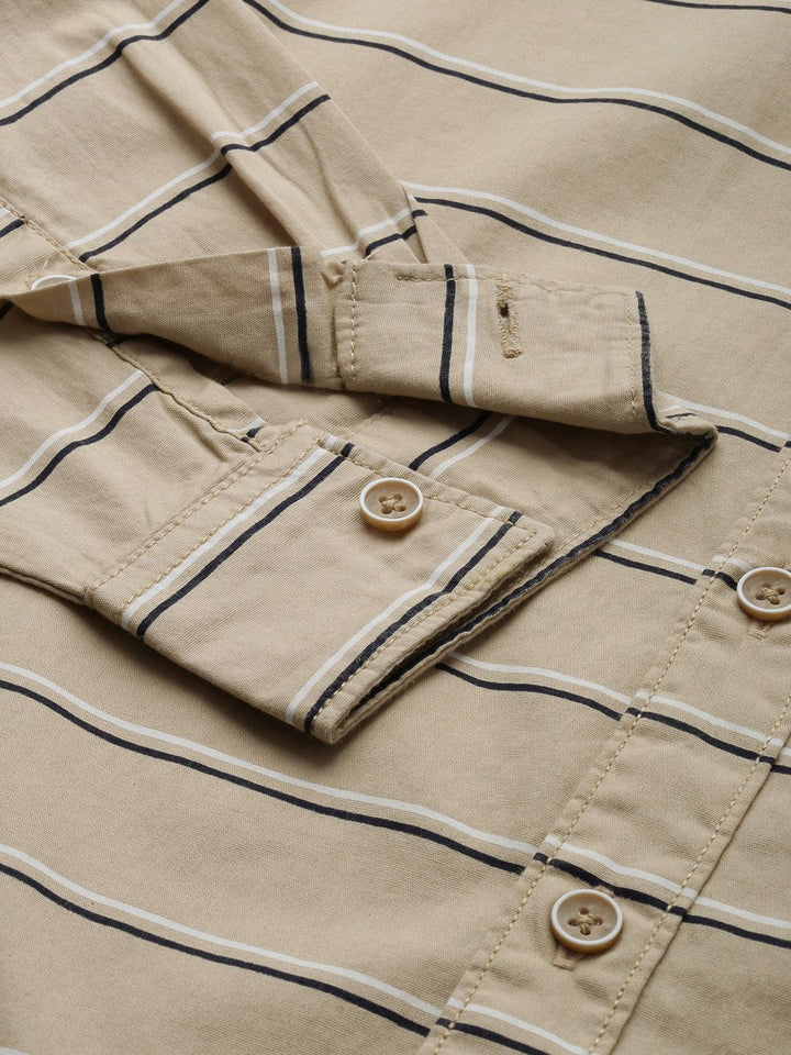 The Indian Garage Co Men Beige Horizontal Striped Casual Shirt