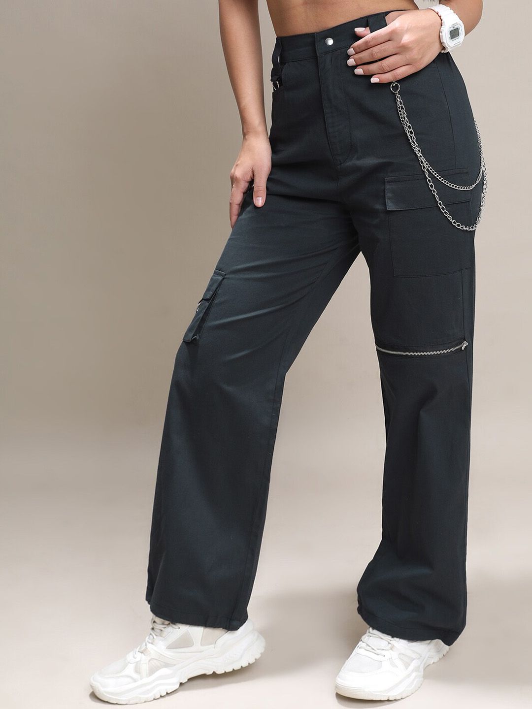 Tokyo Talkies Women High-Rise Cargos Trousers