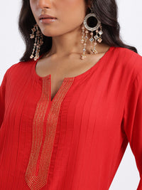 Anouk Yoke Design Panelled Kurta with Floral Printed Palazzos & Dupatta