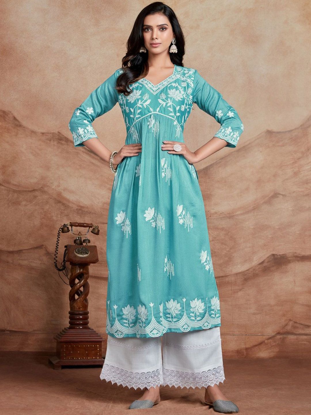 KALINI Women Floral Embroidered Chikankari Summer Sheers Kurta