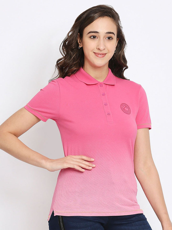 Being Human Women Pink Polo Collar Regular Fit Cotton T-shirt