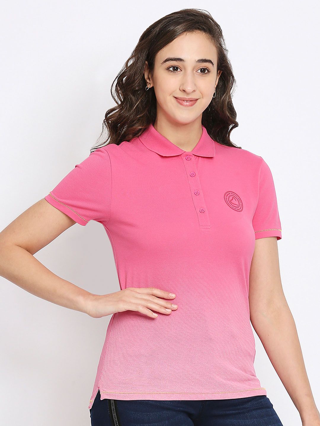 Being Human Women Pink Polo Collar Regular Fit Cotton T-shirt