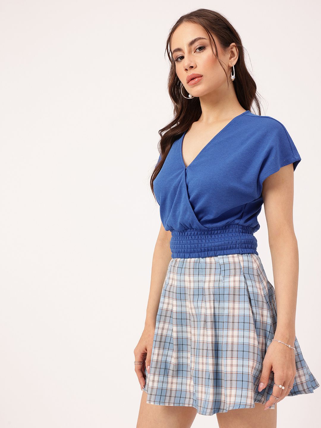 DressBerry Cobalt Cool Wrap Style Blouson Crop Top