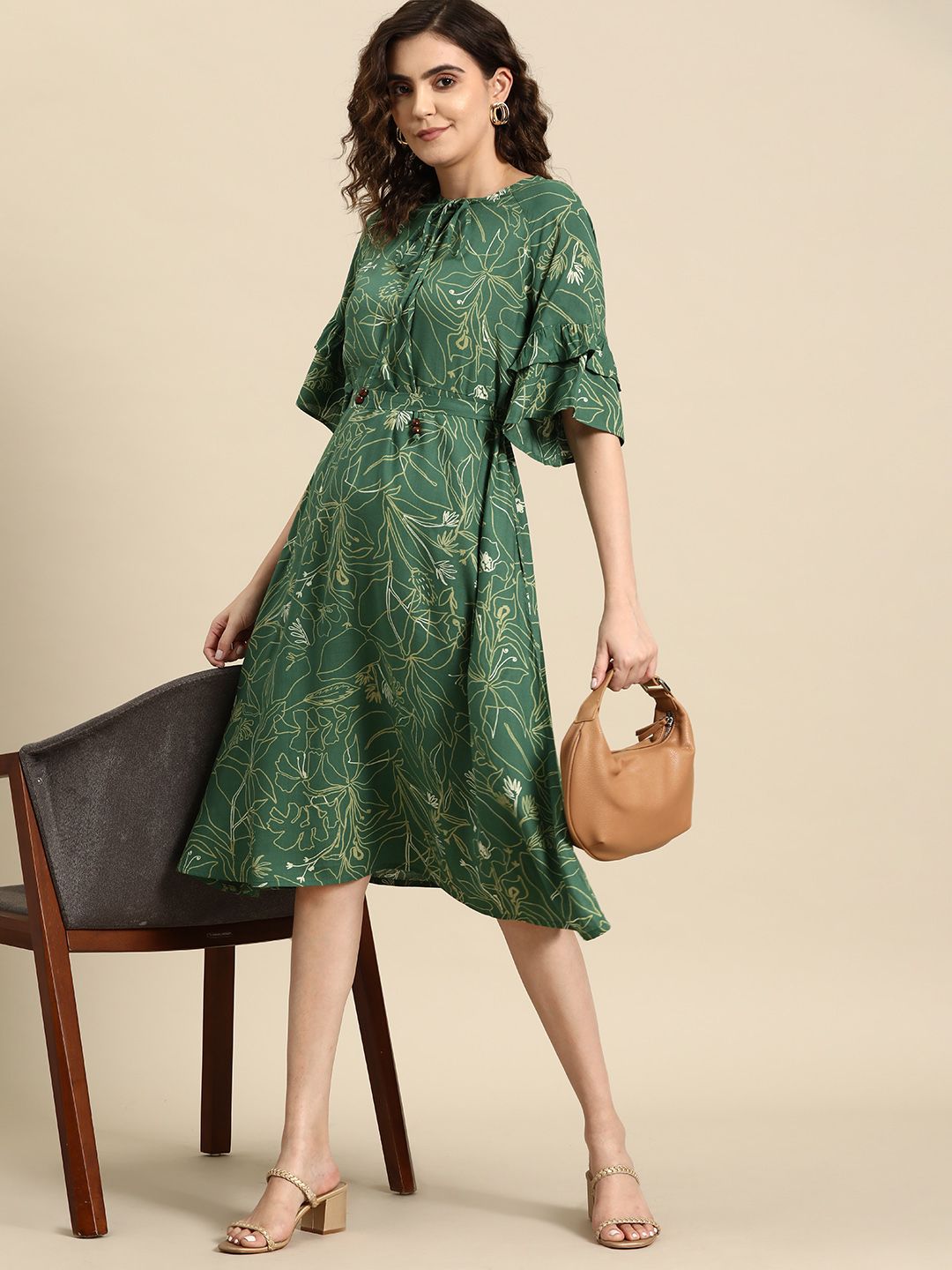 all about you Floral Print Tie-Up Neck A-Line Dress