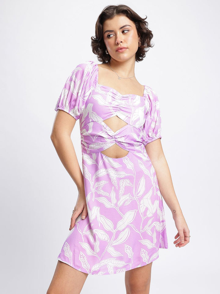 DressBerry Floral Frenzy Printed Cut-Out Detail Mini Sheath Dress