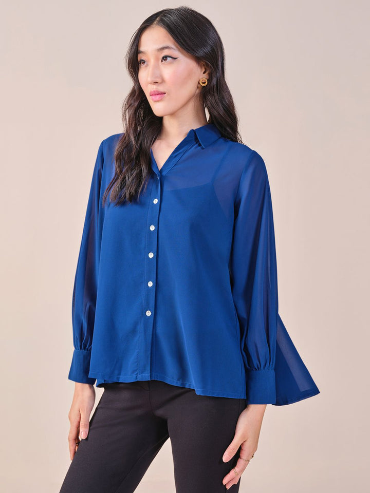 AND Women Solid Bell Sleeve Shirt Style Top