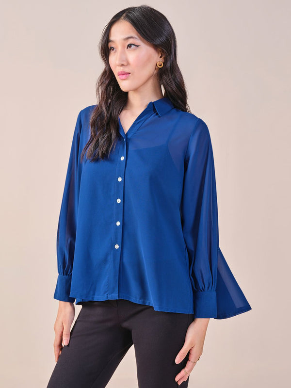 AND Women Solid Bell Sleeve Shirt Style Top