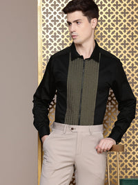 House of Pataudi Pure Cotton Zari Work Chevron Opaque Party Shirt