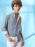 The Indian Garage Co Men Blue & White Slim Fit Striped Casual Shirt