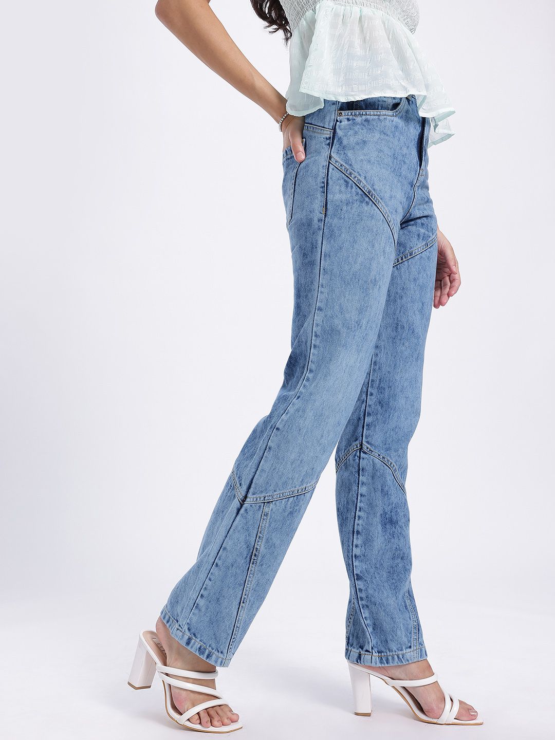 DressBerry Women Regular Fit Faded Panelled Jeans