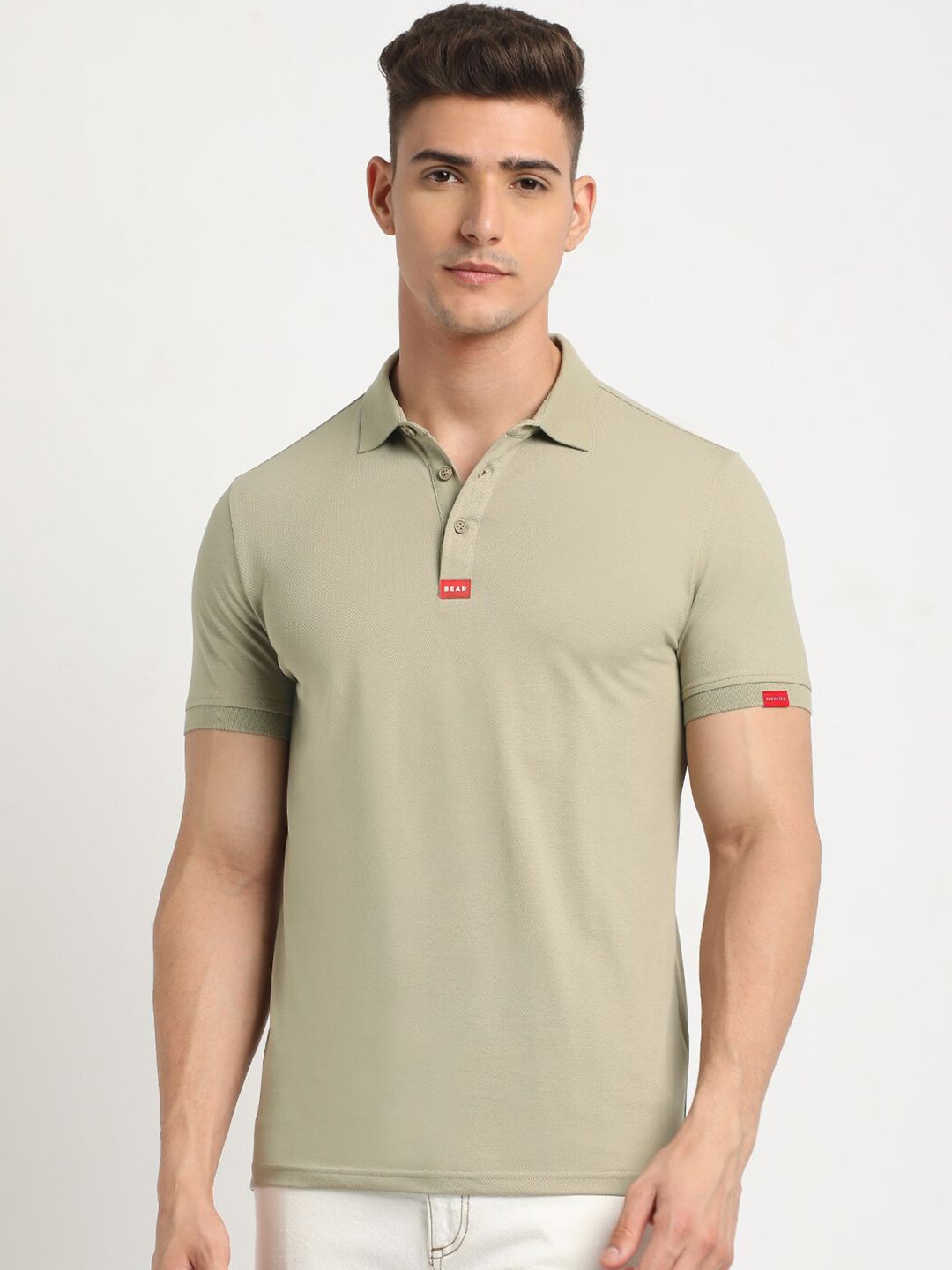 THE BEAR HOUSE Polo Collar Short Sleeves Slim Fit T-shirt