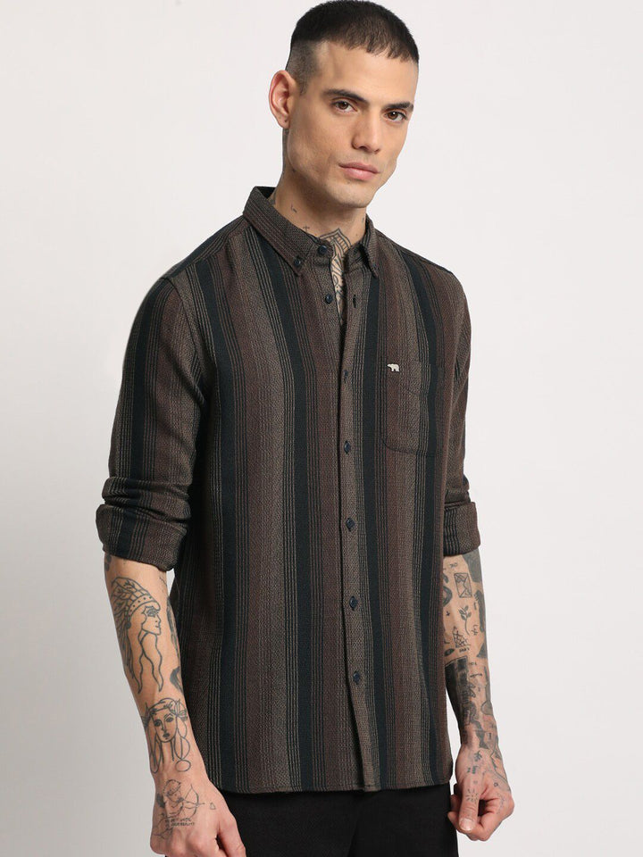 THE BEAR HOUSE  Striped Slim Fit Button-Down Collar Casual Shirt