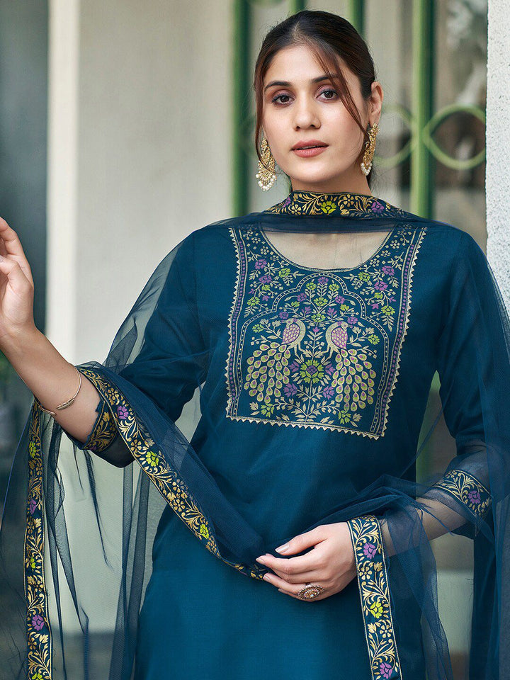 KALINI Ethnic Motifs Yoke Design Gotta Patti Straight Kurta with Trousers & Dupatta