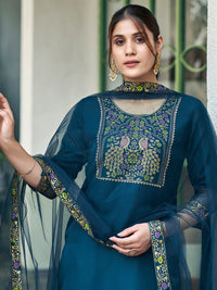 KALINI Ethnic Motifs Yoke Design Gotta Patti Straight Kurta with Trousers & Dupatta