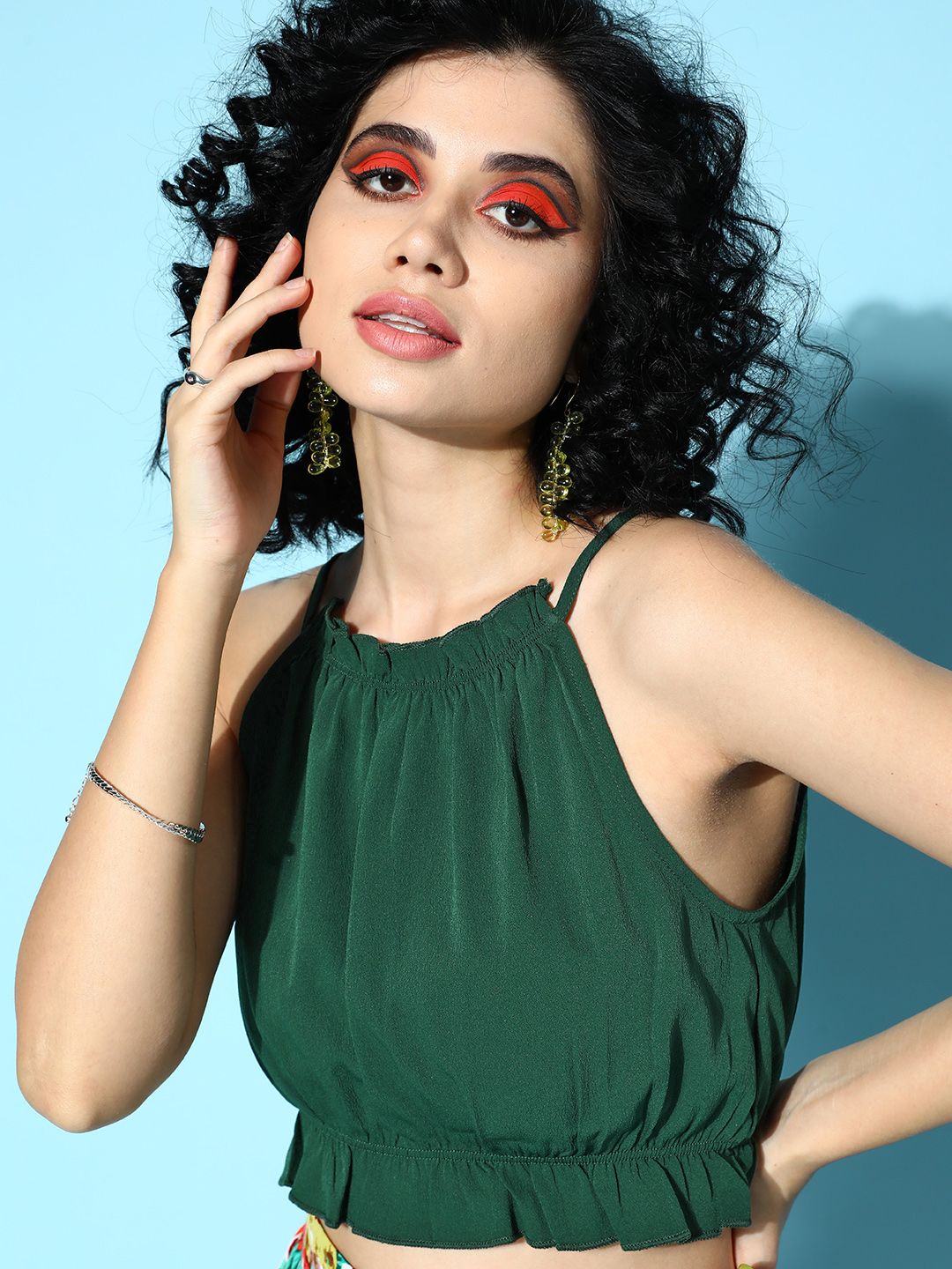 Berrylush Gorgeous Green Solid New Neckline Top