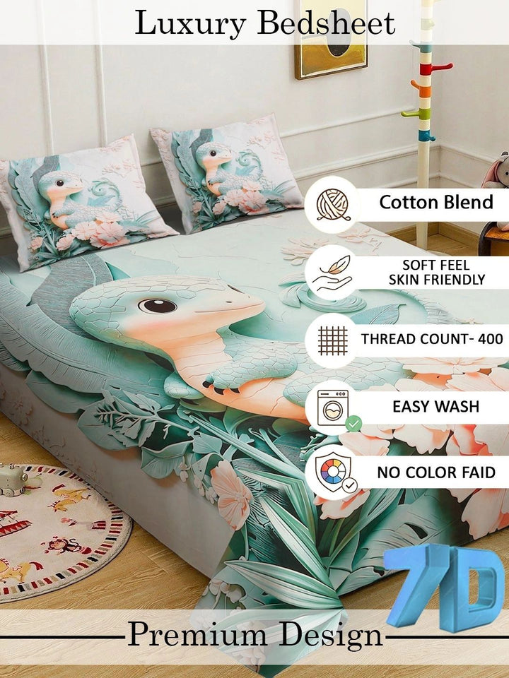 Myntra Elegant Homes Green & Orange 400 TC King Bedsheet with 2 Pillow Covers