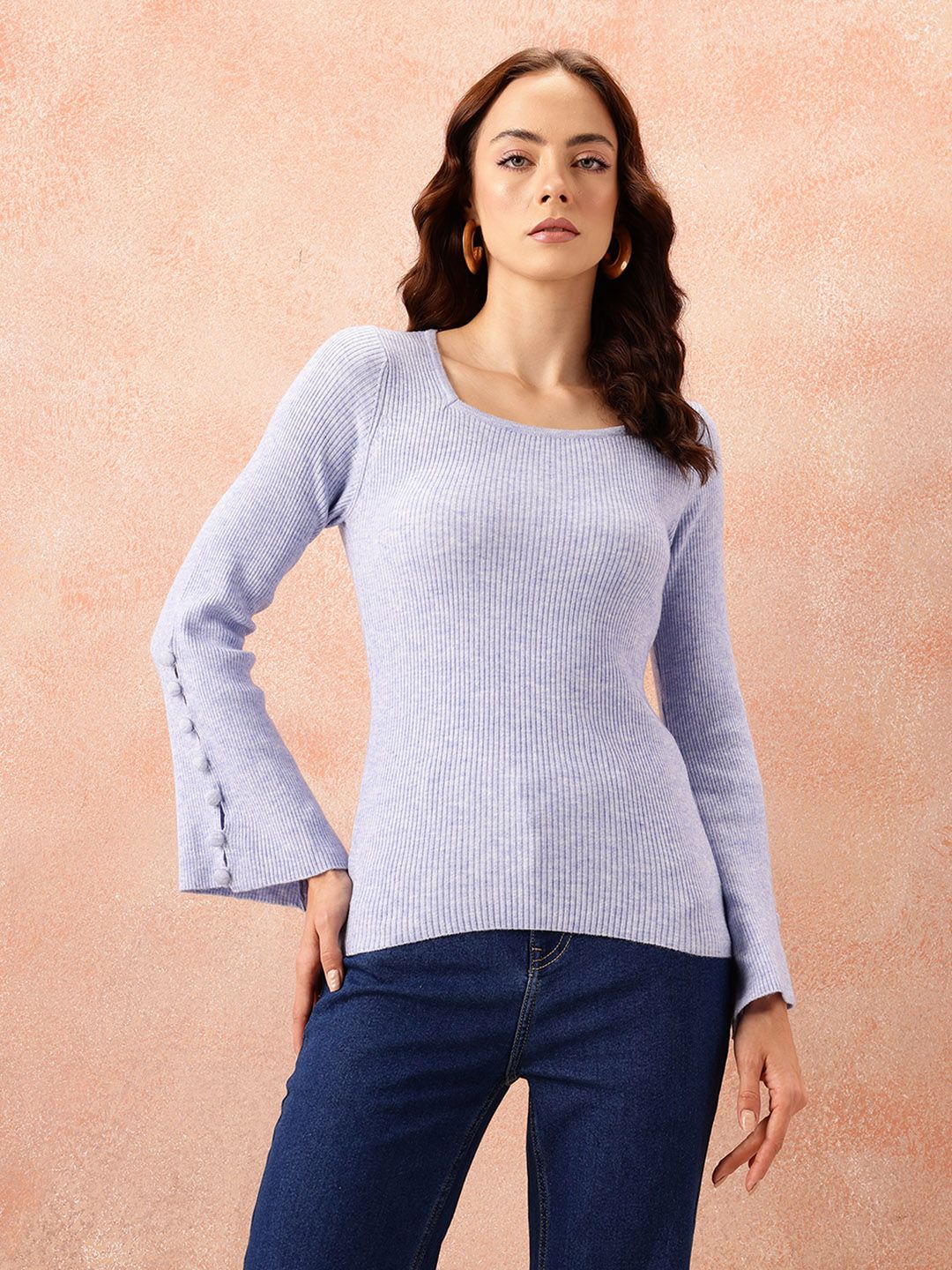 all about you Ribbed Flared Sleeve Top
