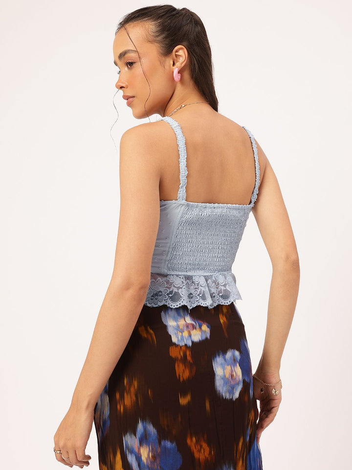 DressBerry Lace Love Tie-Up Detail Smocked Top